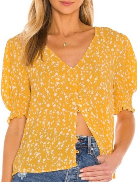 BB Dakota Tops - Women's Yellow Floral V-Neck Button Front Top